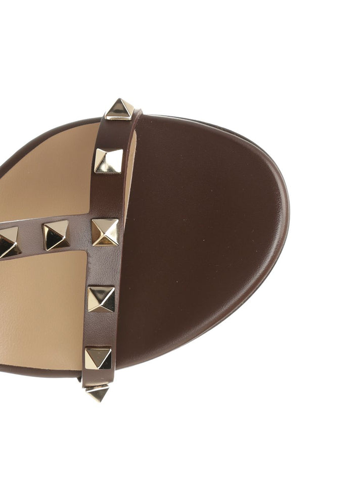 Valentino Garavani Rockstud Leather Sandals - Brown | a33d9330416a68f0e5d0aab2ec6b6053179c4859