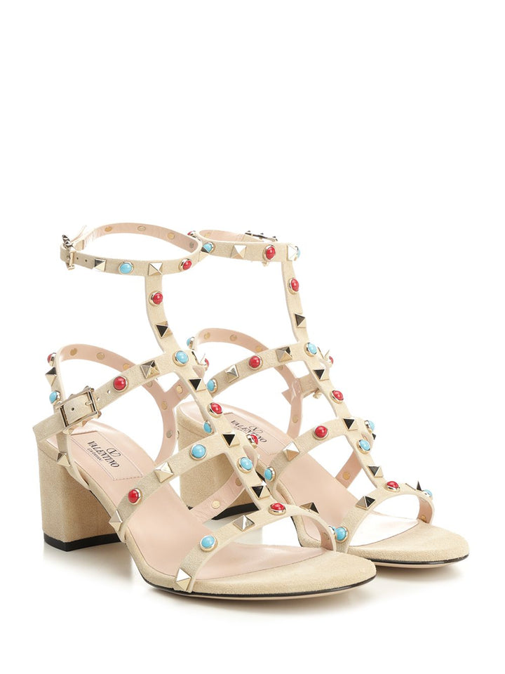 Valentino Garavani Rockstud Suede Sandals - Beige | b61a1e379a8cb926bead90ca70a435972eaef1ae