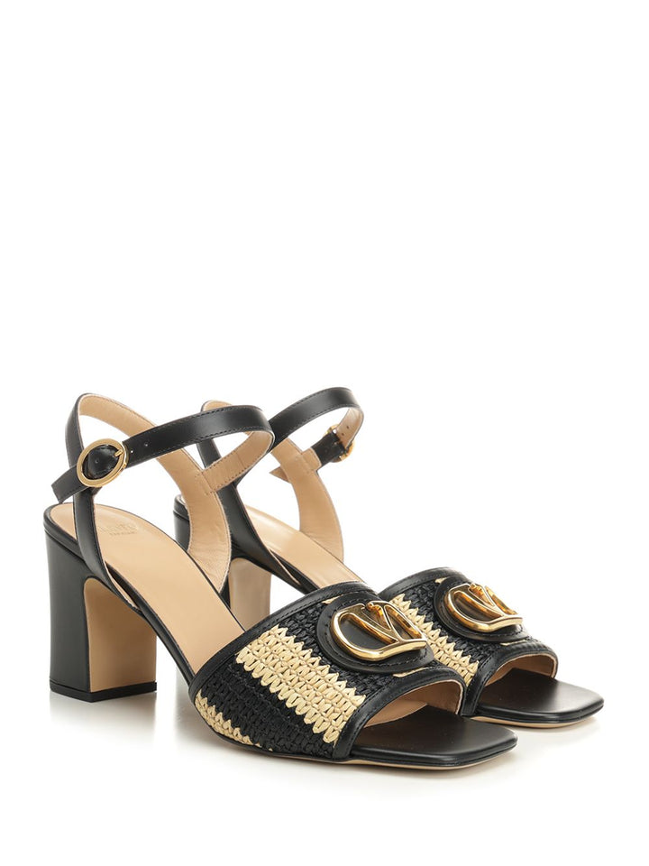 Valentino Garavani Striped Raffia And Leather Sandals - Black | ddea715e0944ae76f31b885c624dd31a9145464e