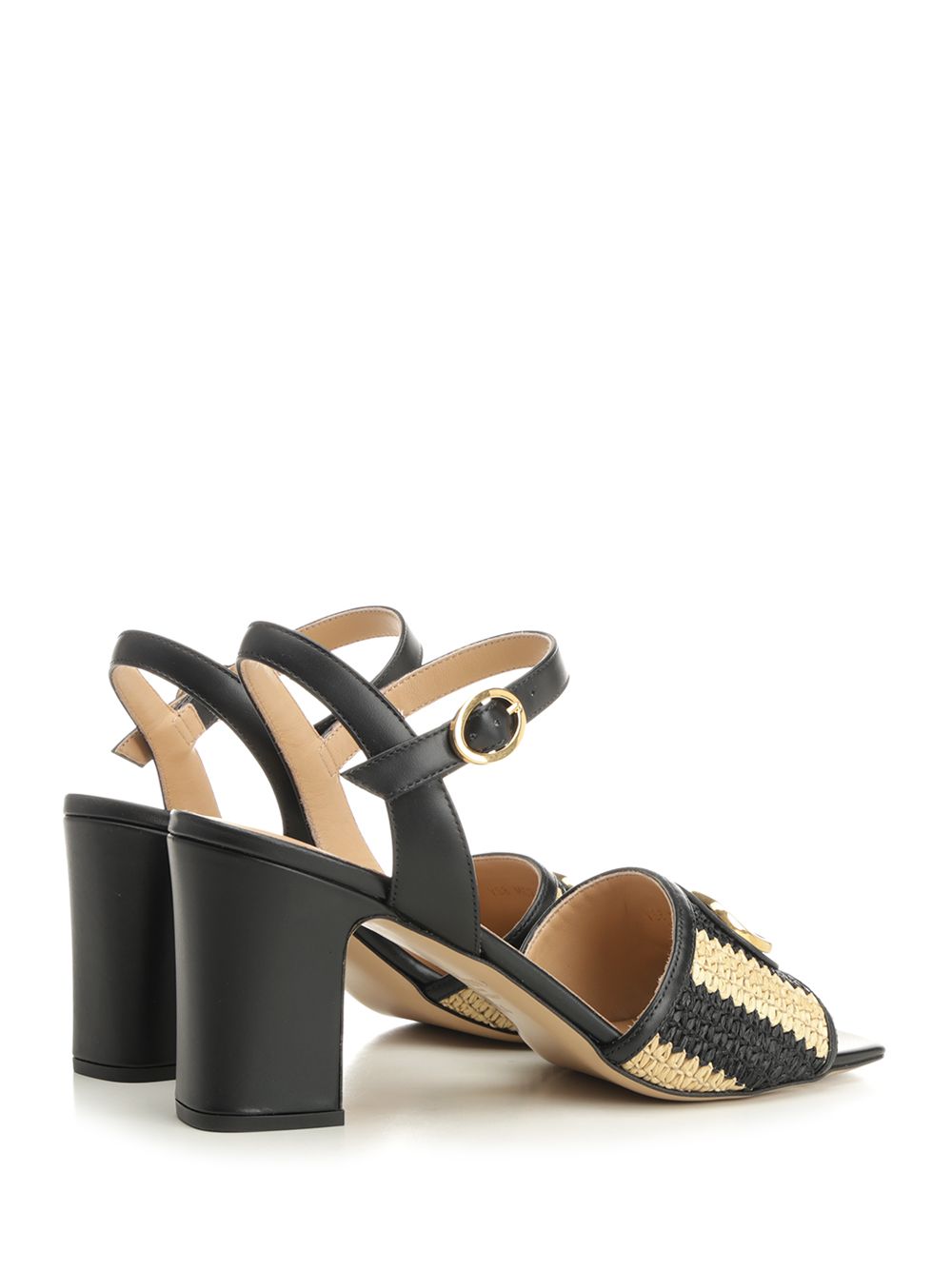 Valentino Garavani Striped Raffia And Leather Sandals - Black | 20439d551a842c0a5f9939bd5e02827456a45643