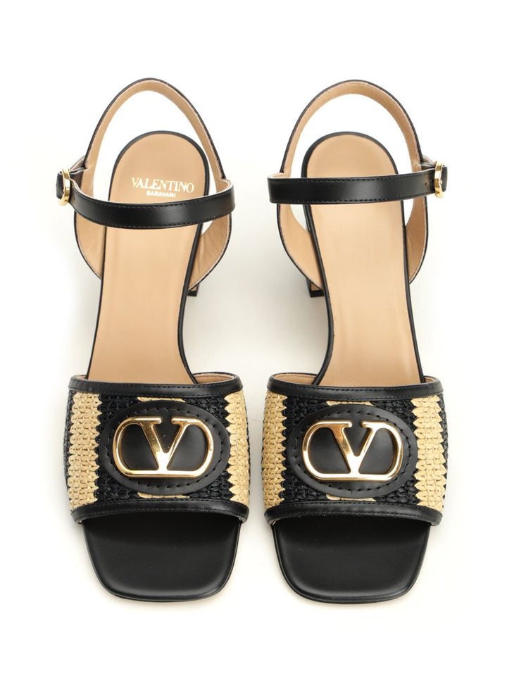 Valentino Garavani Striped Raffia And Leather Sandals - Black | 916d75e062442ce49df6ddbcdcfa55bc471f969d