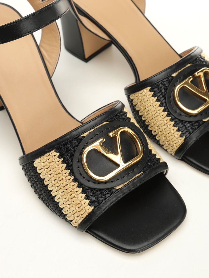 Valentino Garavani Striped Raffia And Leather Sandals - Black | 50c5c80f8eefe8266542691d5bd80bfc82c579ec