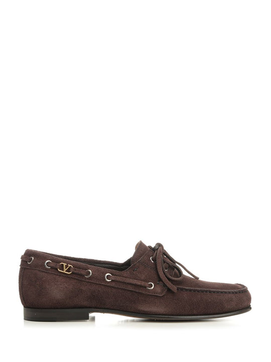 Suede Loafers With Logo Scarpe Basse Brown
