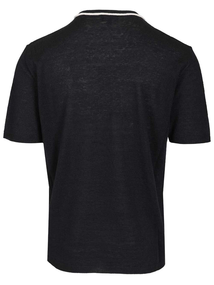 Giorgio Armani Crew Neck Sweater In Linen And Silk Knitwear - Blue | 2075ef9d2084da19a37759d8c0bd6c77b19171e8