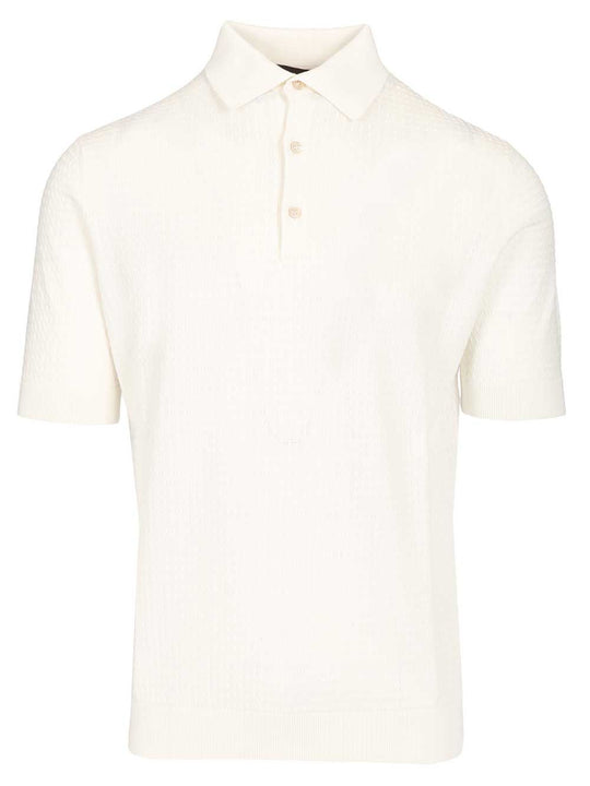 Cable Knit Polo Shirt White