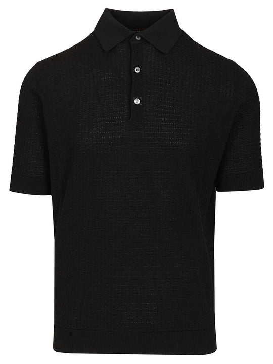 Cable Knit Polo Shirt Black