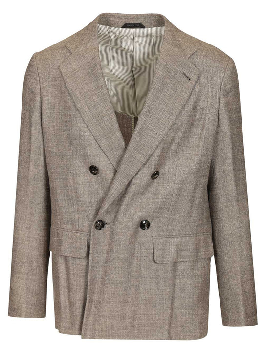 Double-Breasted Linen Blend Blazer Jackets Grey