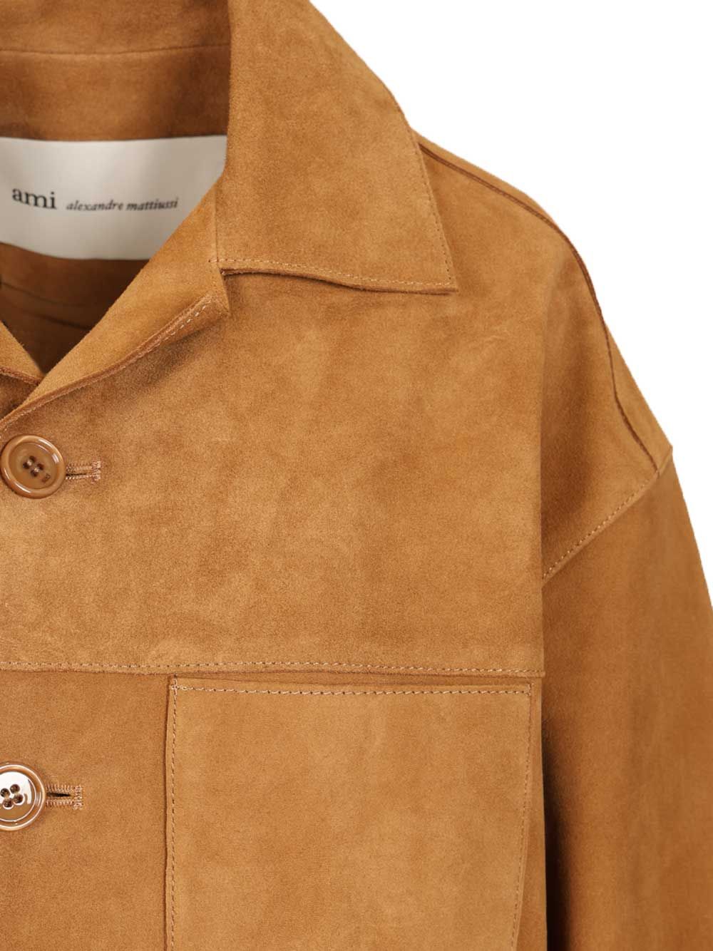 Ami Suede Overshirt Jackets - Beige | 63221049722c9cb8c5ca62daf80200c8926ef16e