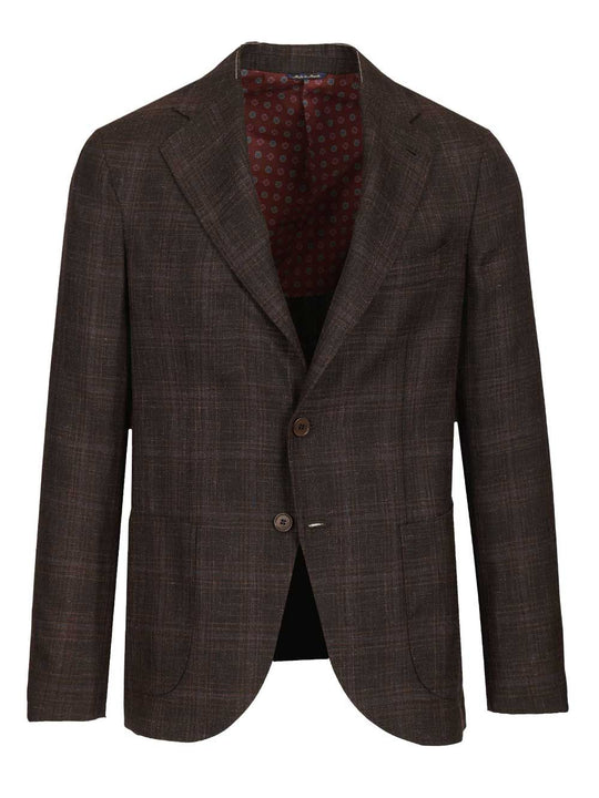 Single-Breasted Check Blazer Jackets Brown