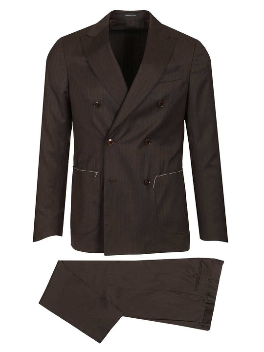 Double-Breasted Herringbone Suit Dresses Brown
