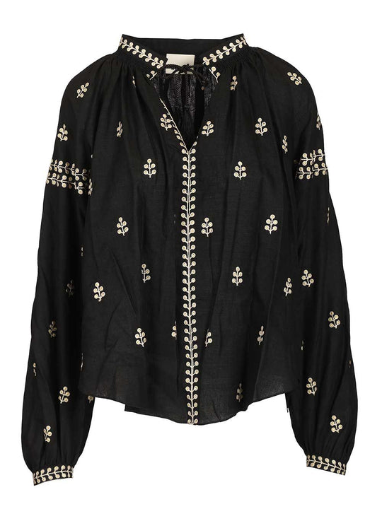Rodis Blouse In Embroidered Tussar Silk Shirts Black
