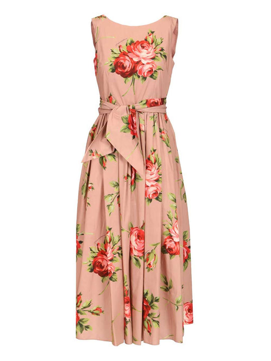 Cotton Dress With Rose Bouquet Print Dresses Multicolor