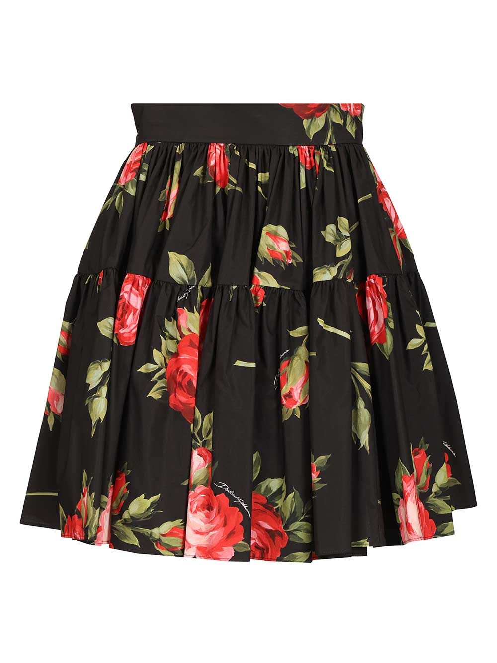 Dolce & Gabbana Short Skirt With Rose Bouquet Print Skirts - Black | 250bd1f637b6fec9a1495ee211ac30b376c325e4