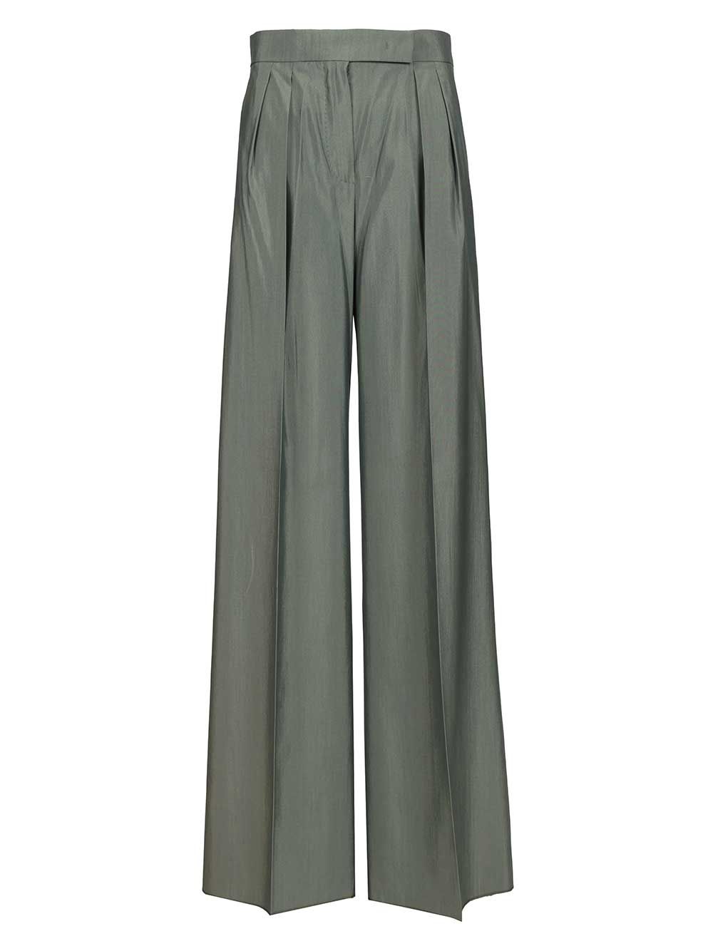Max Mara Wide-Leg  In Wool And Silk Trousers - Green | 6367643153dffba873a4becf32c0673a87e6de97