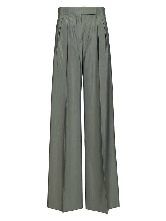 Wide-Leg In Wool And Silk Trousers Green