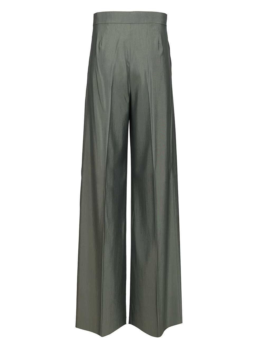 Max Mara Wide-Leg In Wool And Silk Trousers - Green | 492b685434585fc08ce153c21655e95487bbe3b5