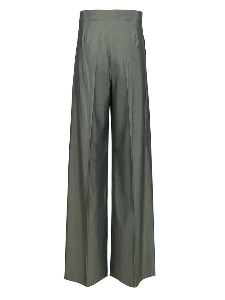 Max Mara Wide-Leg  In Wool And Silk Trousers - Green | 492b685434585fc08ce153c21655e95487bbe3b5