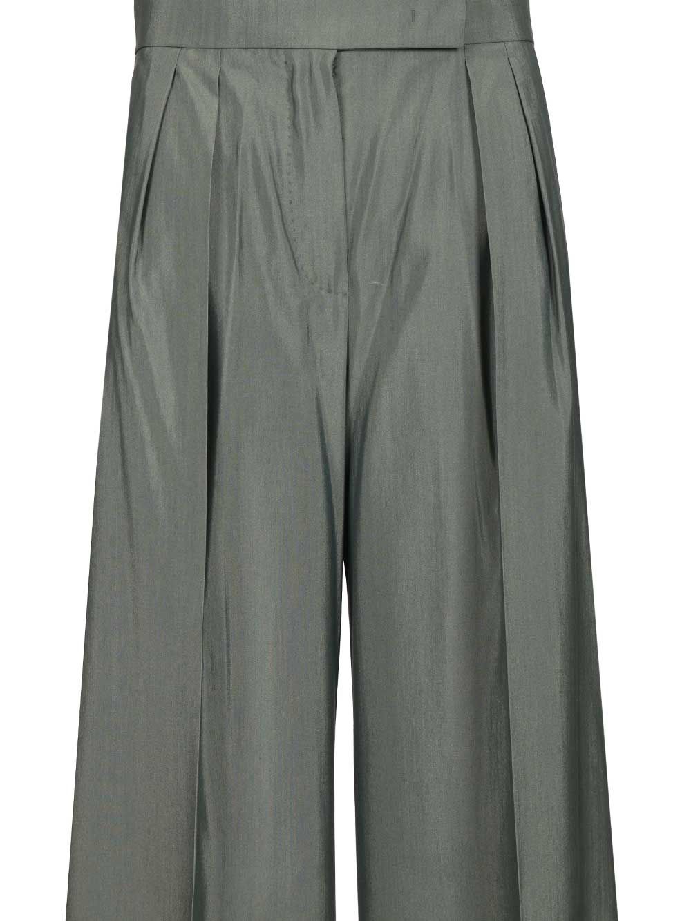 Max Mara Wide-Leg In Wool And Silk Trousers - Green | 6de23046b28c4e9a82203373d5a30154b35c12f1