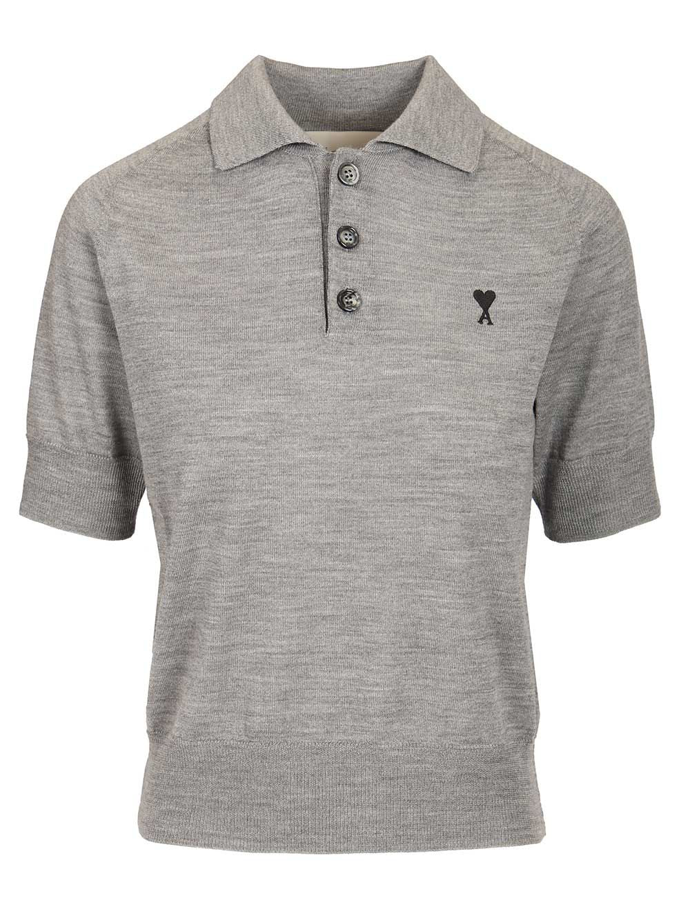 Ami Short-Sleeved Wool Polo Shirt Knitwear - Grey | 6f94fc333348e45d00509c12e9bbf1cb8efb7552