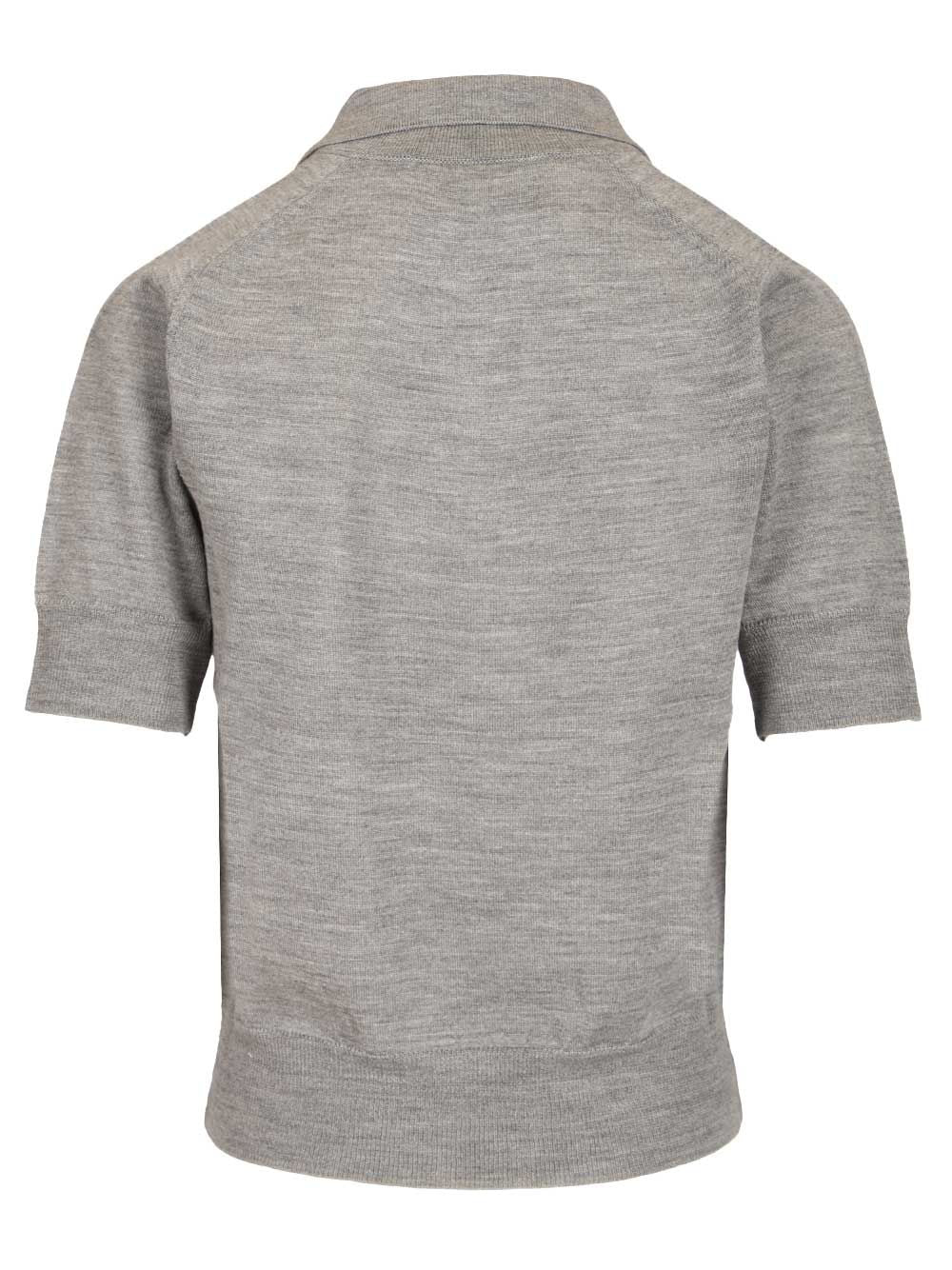 Ami Short-Sleeved Wool Polo Shirt Knitwear - Grey | 2aa128c46039bac9e534e0c6f3e7d4434b4cdac4