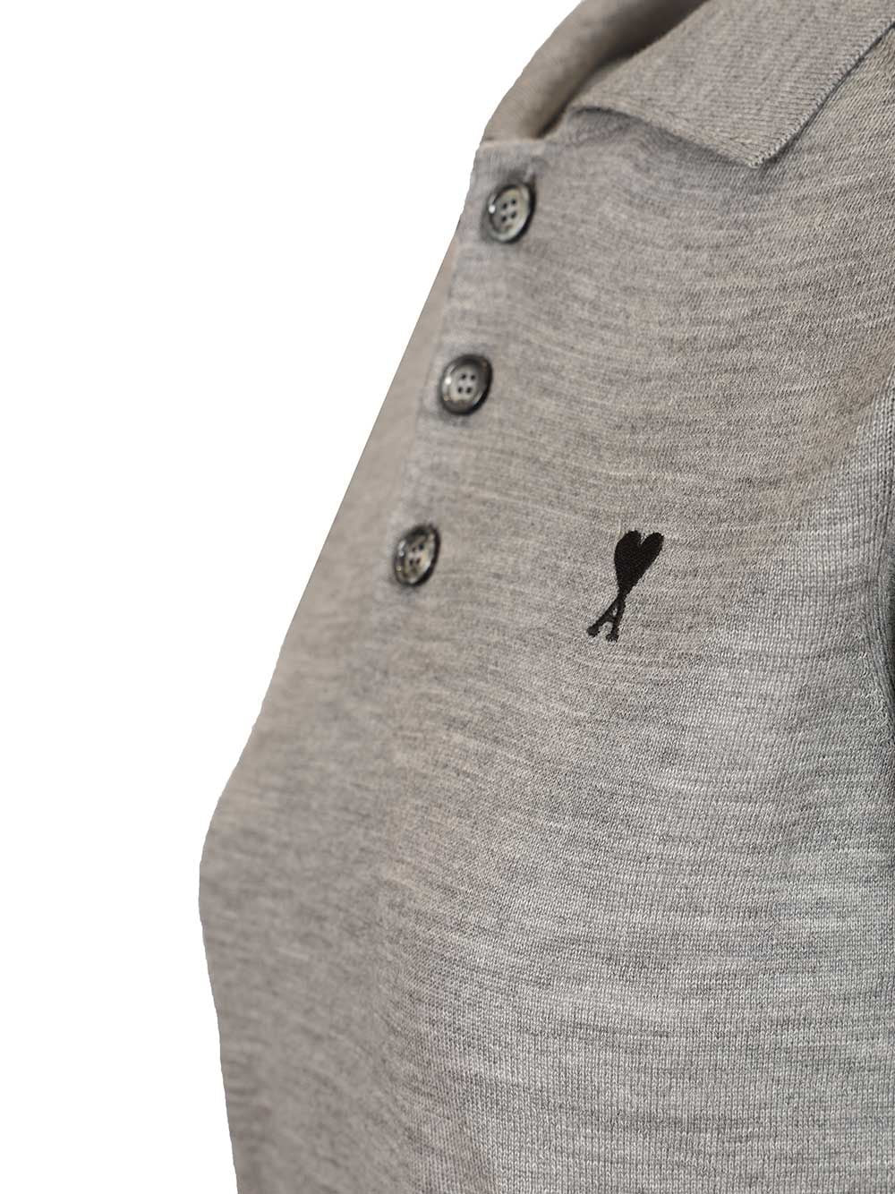Ami Short-Sleeved Wool Polo Shirt Knitwear - Grey | 47b54f506a0e9dbe238c43ae3b2cfeff665ade35