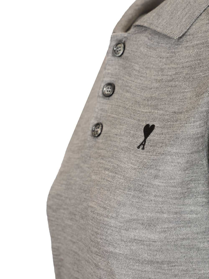 Ami Short-Sleeved Wool Polo Shirt Knitwear - Grey | 47b54f506a0e9dbe238c43ae3b2cfeff665ade35