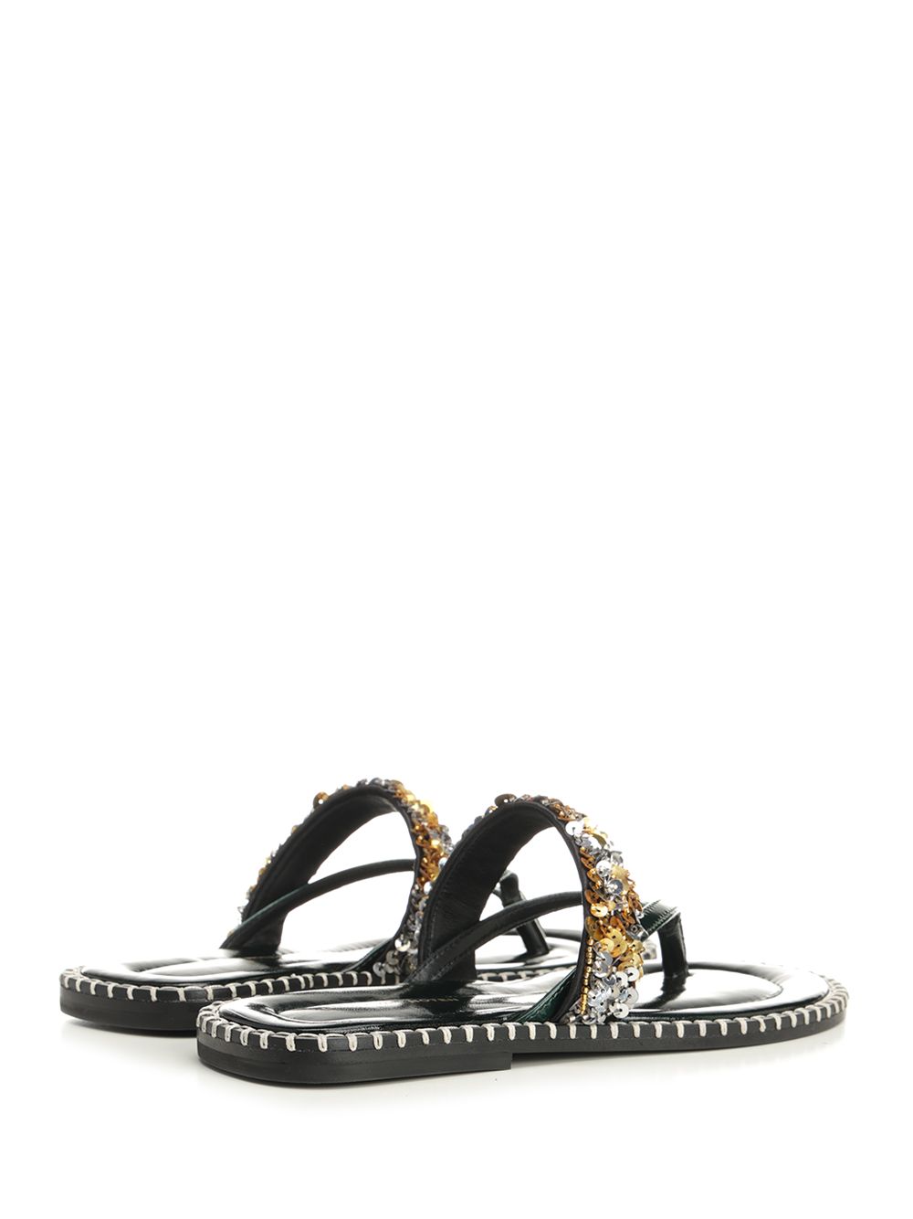 Dries Van Noten Leather Flip-Flops With Sequins Scarpe basse - Black | 1c9e1e17d0198a082bc5882c232c7d6b7544e633