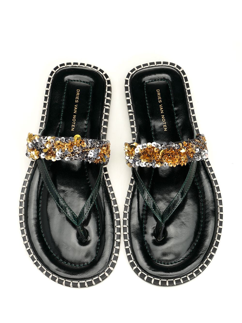Dries Van Noten Leather Flip-Flops With Sequins Scarpe basse - Black | 7b9806e6f675ad5e9979c3ca4931e1126aa72d03