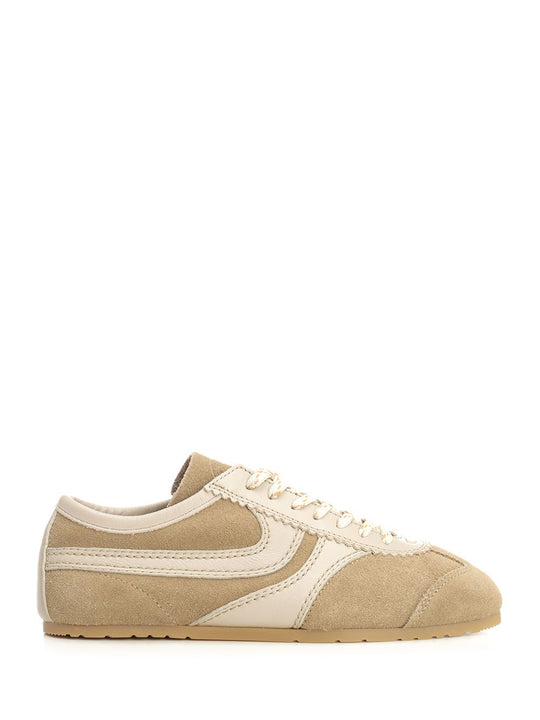 Leather And Suede Sneakers Beige