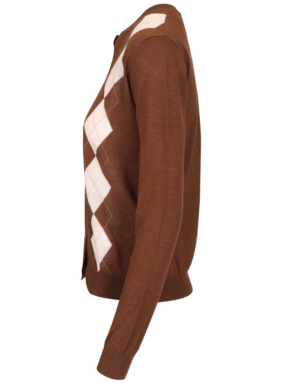 Max Mara Studio Argyle Wool And Silk Cardigan Knitwear - Brown | 3c008a303d74ec1c170034073f11f2bb4a6c305d