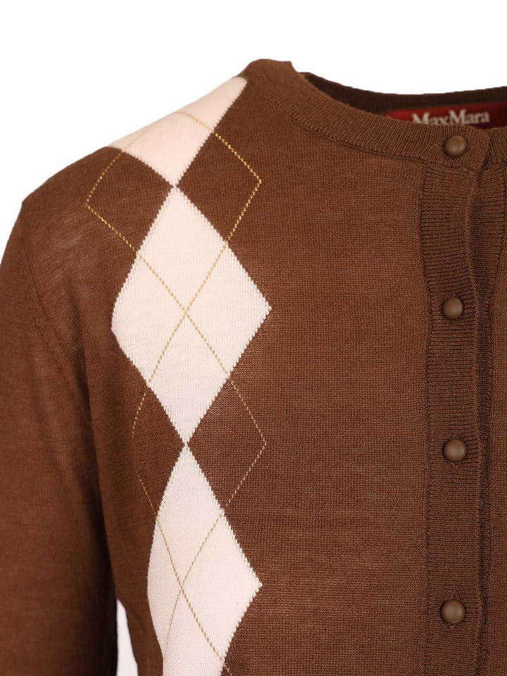 Max Mara Studio Argyle Wool And Silk Cardigan Knitwear - Brown | 15ccda67e9c235448f4506d499eb077dbde6f7e6