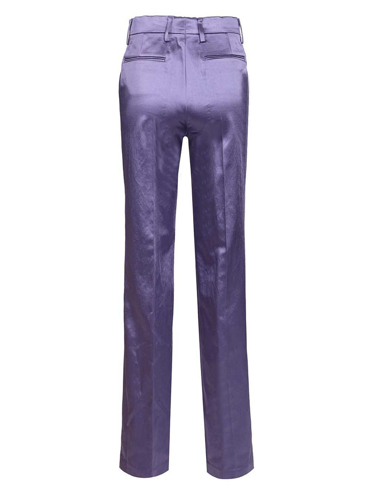 Dries Van Noten Straight  In Cotton Blend Satin Trousers - Violet | 80cc5964880615a483c01fc7497f7c186da8b63d
