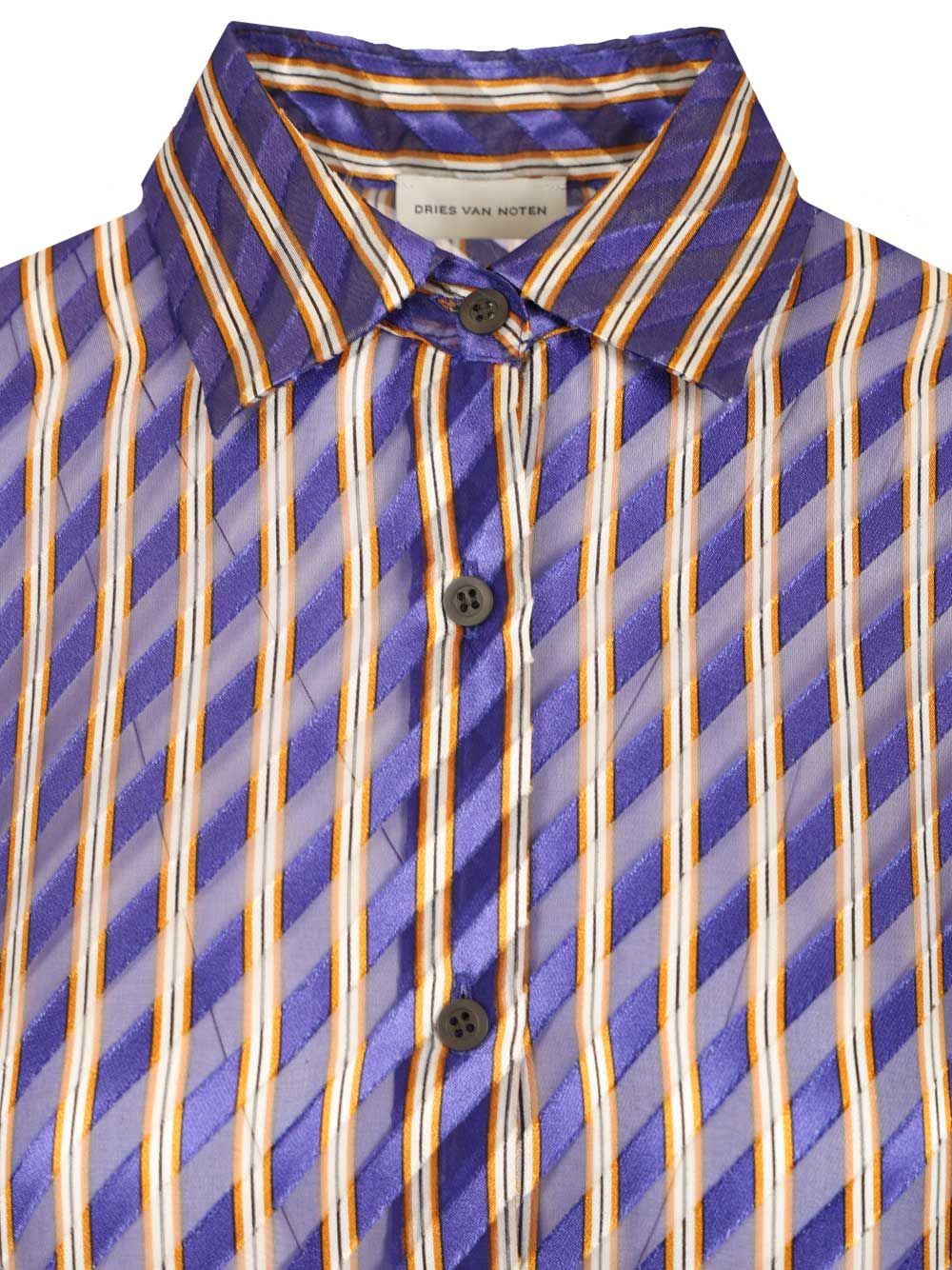 Dries Van Noten Striped Dévoré Satin Shirt Shirts - Violet | 3067636aee26a5689575793db3069e3c09d7c7de