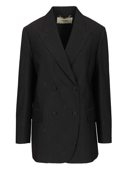 Pinstriped Wool Blazer Jackets Blue
