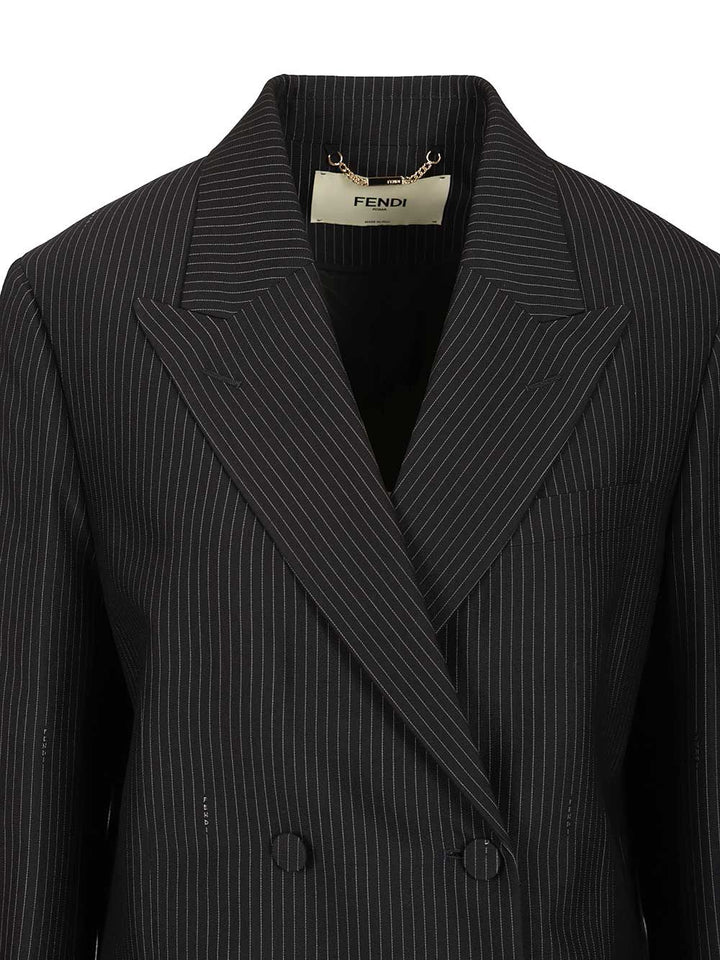 Fendi Pinstriped Wool Blazer Jackets - Blue | 33a05e563db433ef2b056130de73c3b2ec812c5e