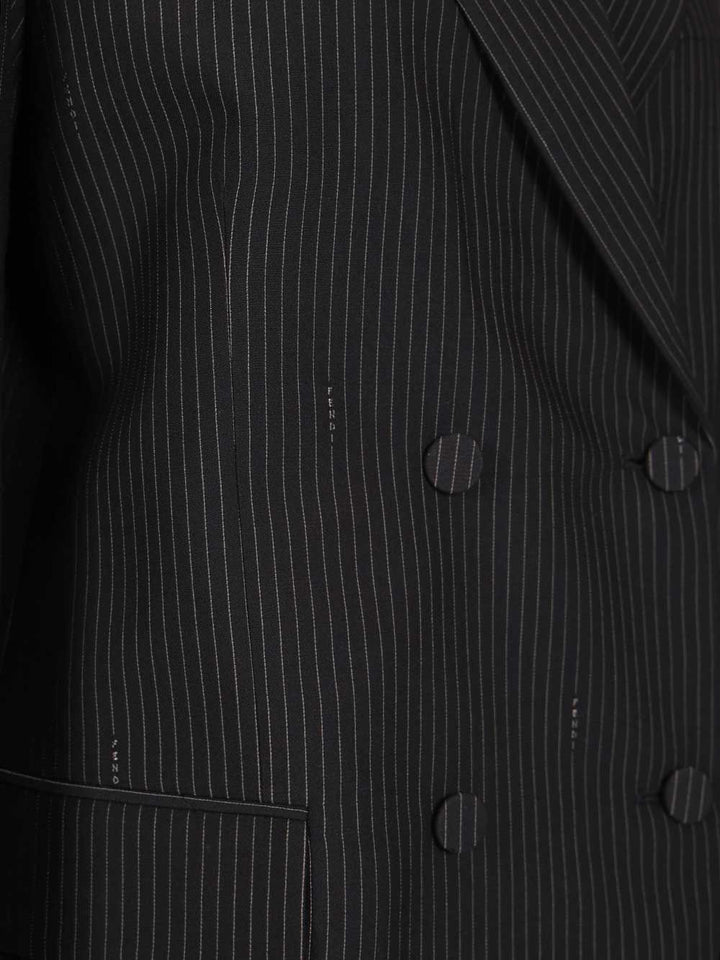 Fendi Pinstriped Wool Blazer Jackets - Blue | ebcc577c3af866404fea4bad6bca338c3576bf4d