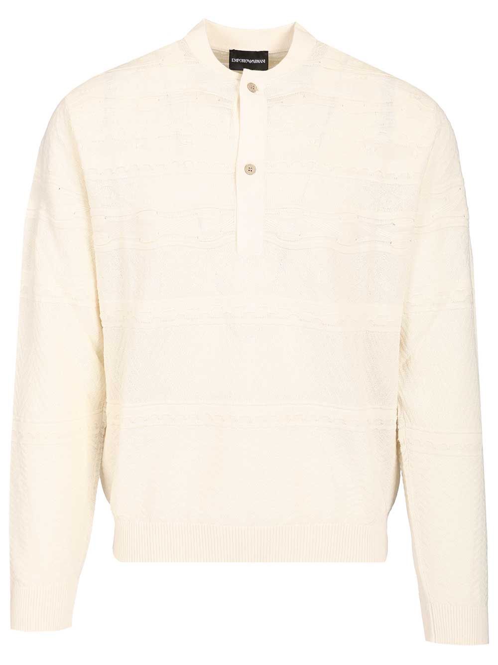 Emporio Armani Sweater With Henley Collar Knitwear - White | 178e52aac97859991650dae36d0435ed41f57ac8