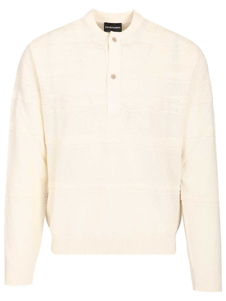 Emporio Armani Sweater With Henley Collar Knitwear - White | 178e52aac97859991650dae36d0435ed41f57ac8