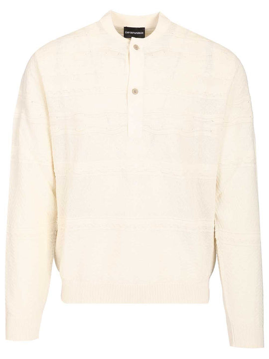 Sweater With Henley Collar Knitwear White