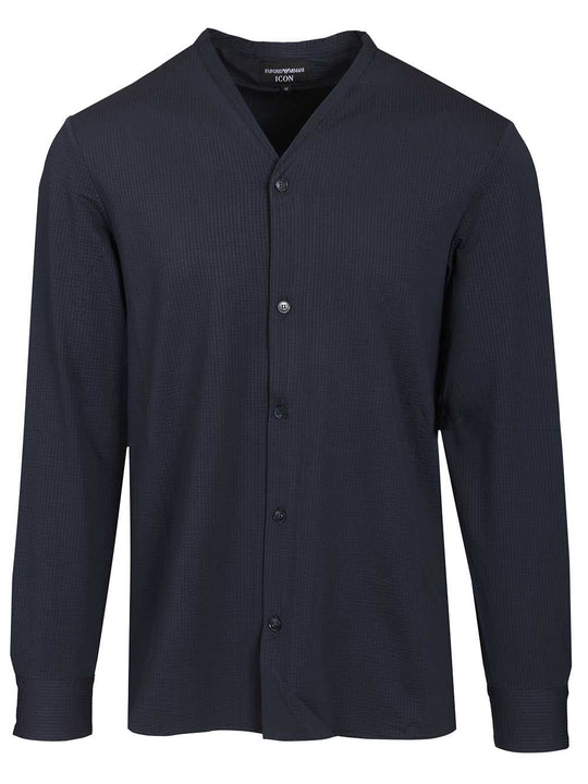 Seersucker V-Neck Shirt Shirts Blue