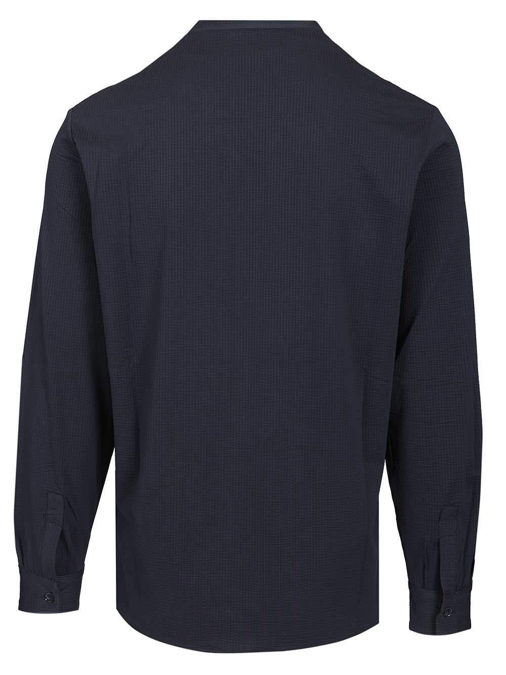 Emporio Armani Seersucker V-Neck Shirt Shirts - Blue | e6723f28dbca5a498f89701ef929f5dbfd65a7e0
