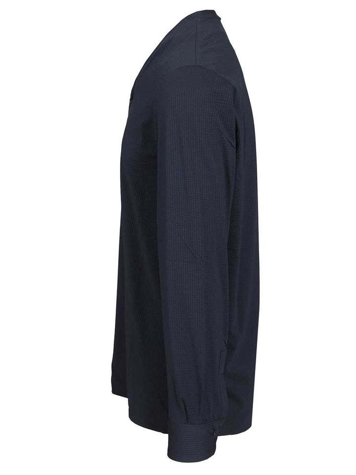 Emporio Armani Seersucker V-Neck Shirt Shirts - Blue | 441ac87782e0fa21d652a9d0b6a148f0a8ac24a3