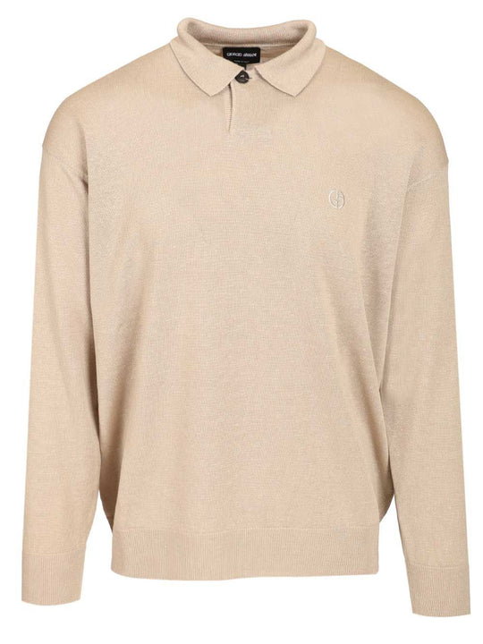 Long-Sleeved Polo Shirt Knitwear Beige