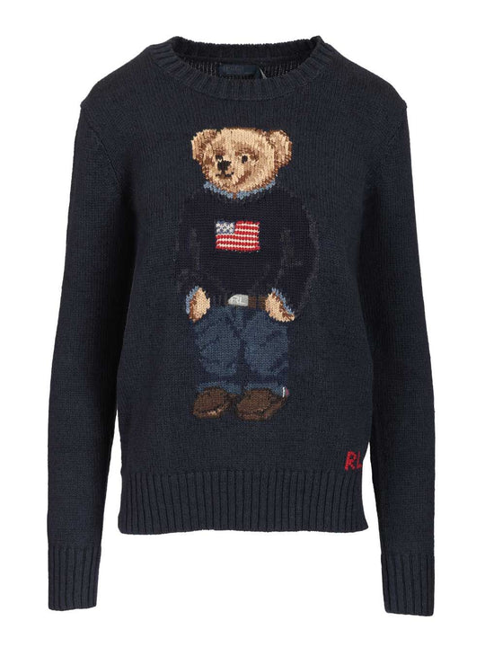 Polo Bear Sweater In Cotton And Linen Knitwear Blue