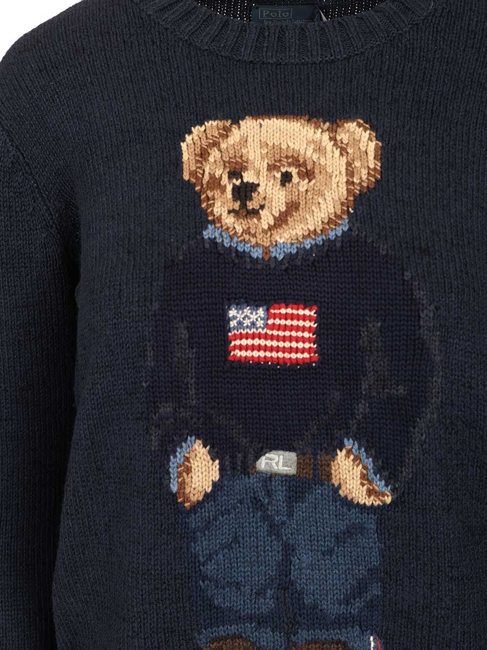 Polo Ralph Lauren Polo Bear Sweater In Cotton And Linen Knitwear - Blue | 0fa6a7ce748dbf81c95b14cd7875f4645ca037f3