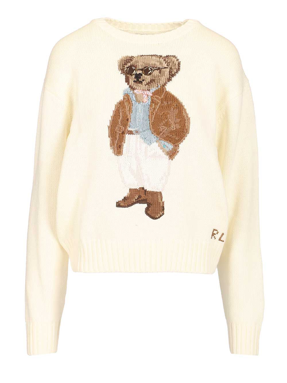 Polo Ralph Lauren Polo Bear Cotton Pullover With Inlays Knitwear - White | 601e11f938f514ce0f586d37afa7b7d34a344a43