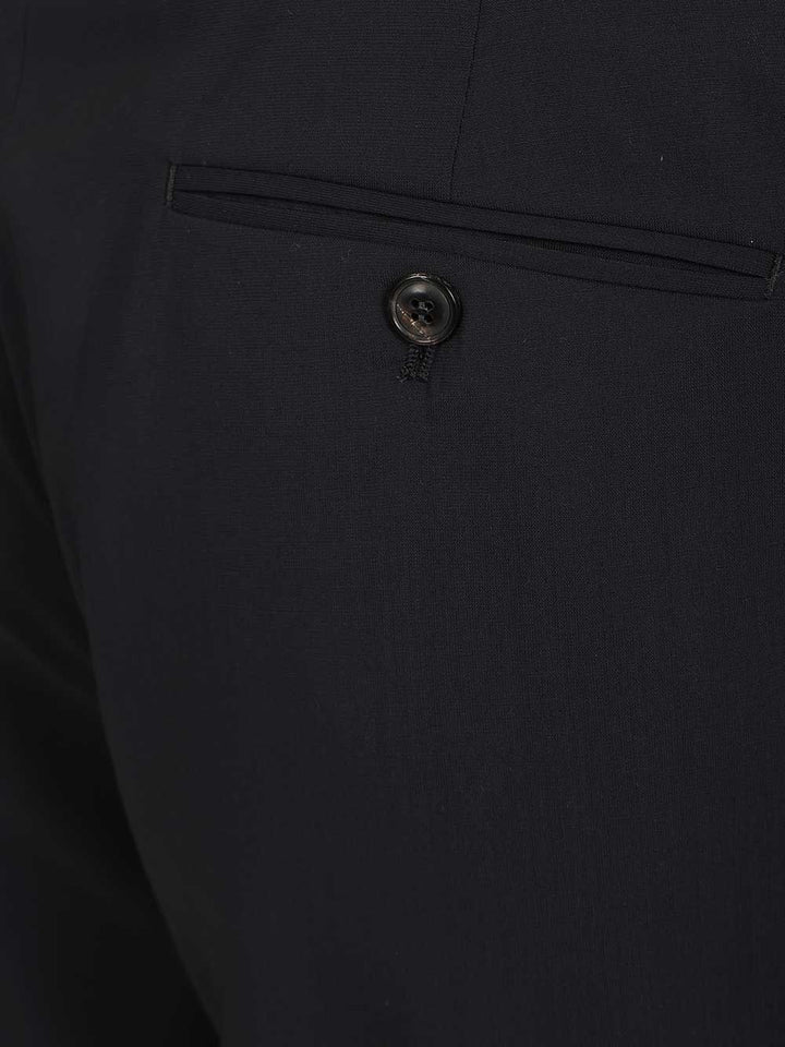 Giorgio Armani Flat Front  In Virgin Wool Trousers - Blue | 6ef1fadbed80718fe35a29764ff943fddf5aa2c8