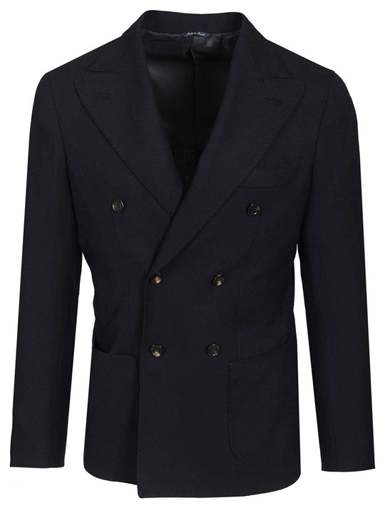 Double-Breasted Wool Herringbone Blazer Dresses Blue