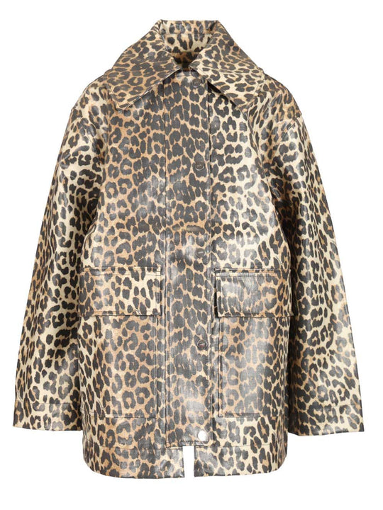 Leopard Laminated Cotton Jacket Jackets Animalier
