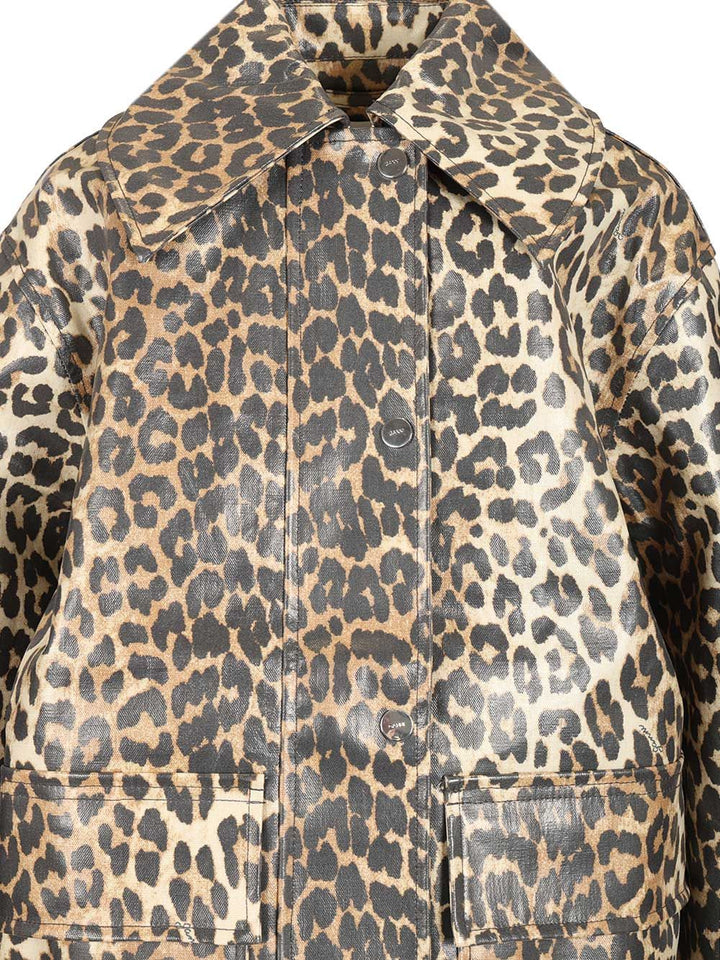 Ganni Leopard Laminated Cotton Jacket Jackets - Animalier | 01cd6061e09187fb23ce4a577d6f86b5c75b1d1f